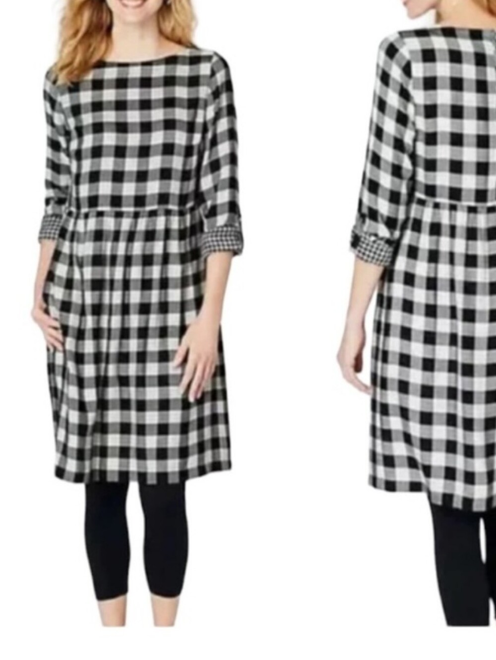 J.Jill Black & White Gingham Plaid Long-Sleeve Women’s Dress Medium